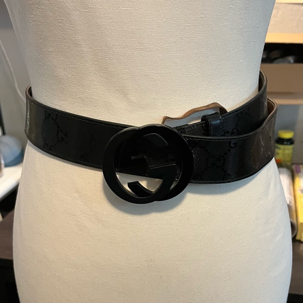 Gucci Black Monogram Leather Belt